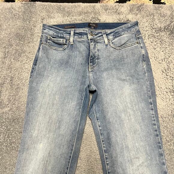NYDJ Jeans Womens 10 Petite (33x30) Marilyn Straight Mid Rise Blue Denim Pants - Picture 2 of 11